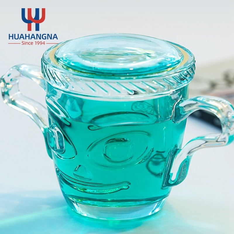 2021 New Arrival All Purpose Vintage Design Embossed Pink Water Drinking Glass with Handle and Lid for Iced Tea Juice