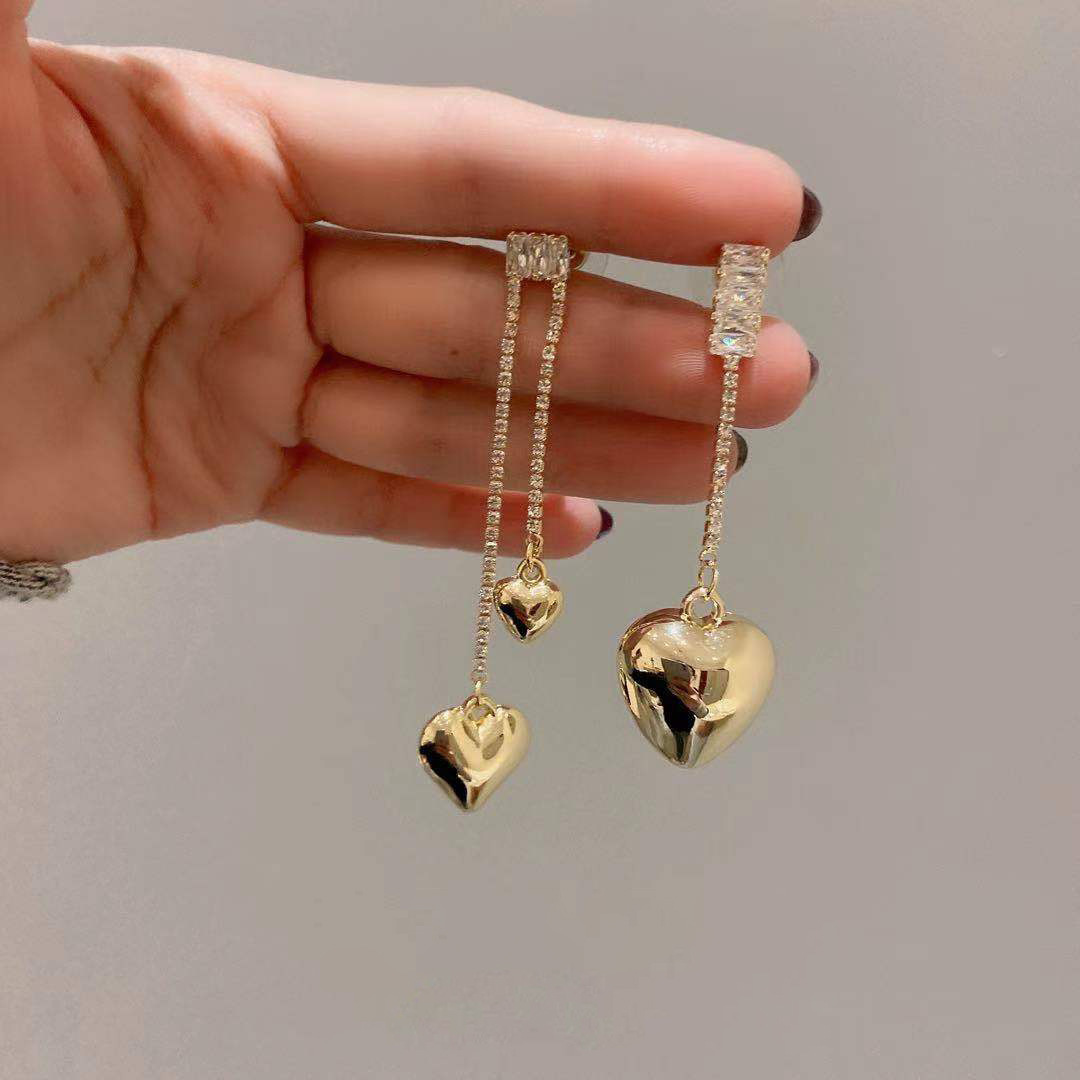 Jewelry 925 silver needle Korean fashion new style personality tassel asymmetry inlaid diamond Love Earrings long earrings for