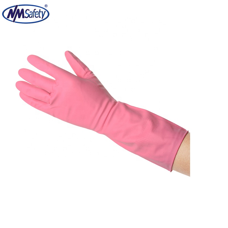 NMSAFETY long cuff household wash use pink latex rubber gloves