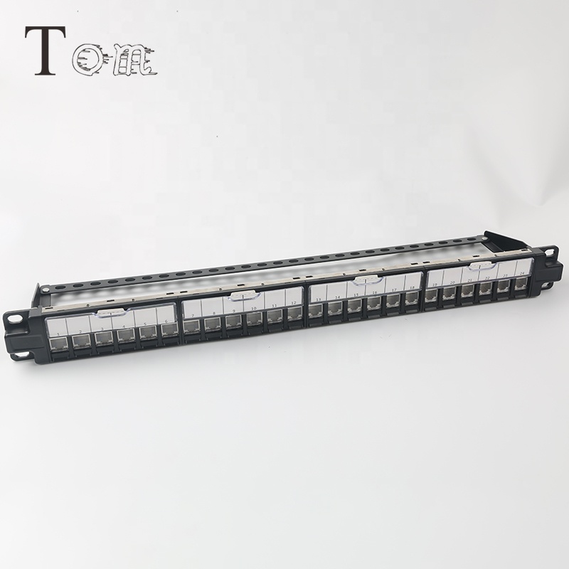TOM-PN-22-C6A Высококачественные 24 шт. cat6/cat6a STP keystone jack полноразмерная коммутационная панель с затвором