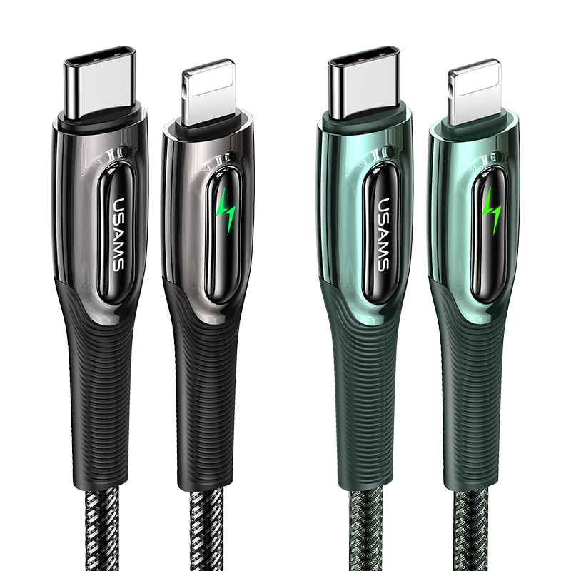 USAMS SJ518 Smart LED Auto Disconnect Nylon Braided USB Data 4FT pd charging cable for iphone