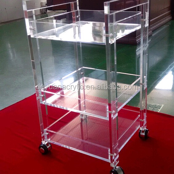Acrylic Hospital Side Table Crystal Clear Acrylic Trolley With Wheels