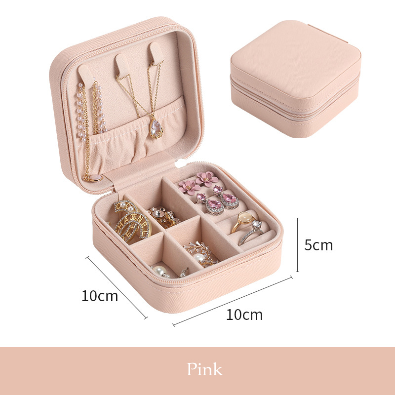 Luxury Women Portable Leather Pu Travel Jewelry Zipper Case Necklace Earrings Storage Organizer Travel Jewelry Box