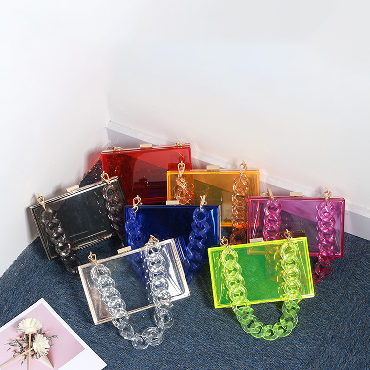 2021 Crystal Wedding Party Handbag Women Square Acrylic Evening Bag Clutch Purse Clear Acrylic Chain Bag