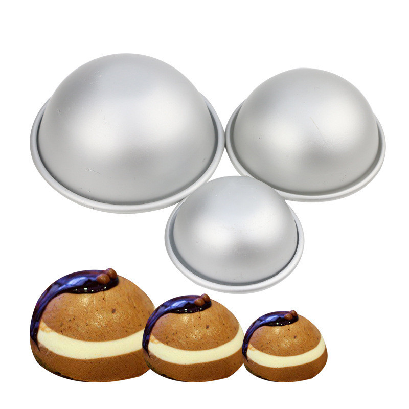 2pcs Round Half Ball Sphere Shaped Aluminum Cake Pan Fondant Decorating Pastry Tools Cake Mold Cake Tins Baking Molds