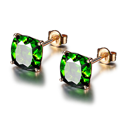 Best Selling Real Gold Plated Green Gemstone Stud Earrings Square Green Crystal Stud Earrings For Women