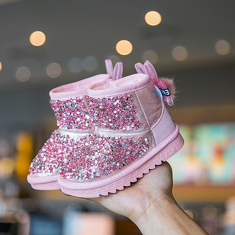 Wholesale Custom Girls Fashion Luxury Fancy Charm Child Kids Outdoor Rhinestone Glitter Bling Sequin Ankle Boots