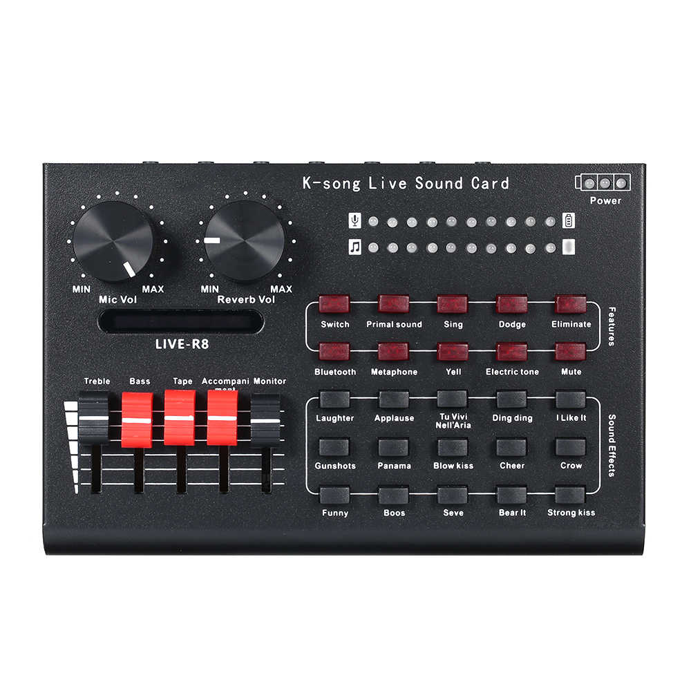 GAX-R8 Mobile Phone Computer Universal Microphone Sound Card Live Sound Card Mixing Board For Live Broadcasting Audio Mixer