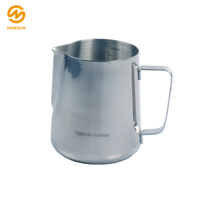 Natural color with handle stainless steel latte cup milk foam cup Outdoor household milk jug 1.0L