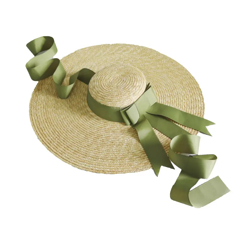 Womens Wide Brim Wheat Straw Hat Sun Hat with Ribbon Beach Cap Summer Hats