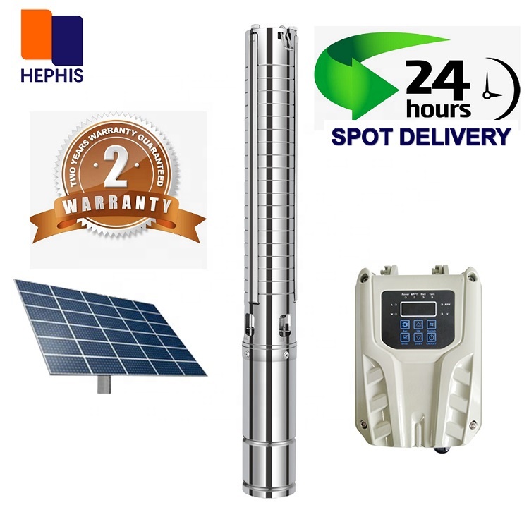 Hephis 4 дюйма 4 m3/h 72V 1100w 1.5hp DC Бесщеточный насос на солнечных батареях медный цилиндр пластиковый импеллер мини солнечный насос для орошения