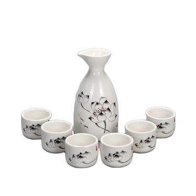 Promotional Japanese Sake Cup Set Cheap White Background Pattern Ceramic Minimalist Chinese Wine Set Pot And Cups