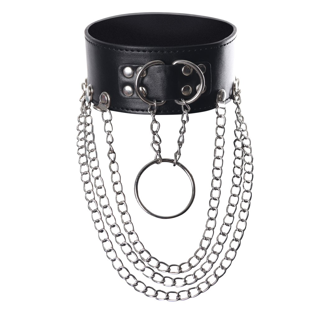 Gothic Woman Luxury Chain Slave Choker Collar Adjustable BDSM Fetish Bondage Leather Choker