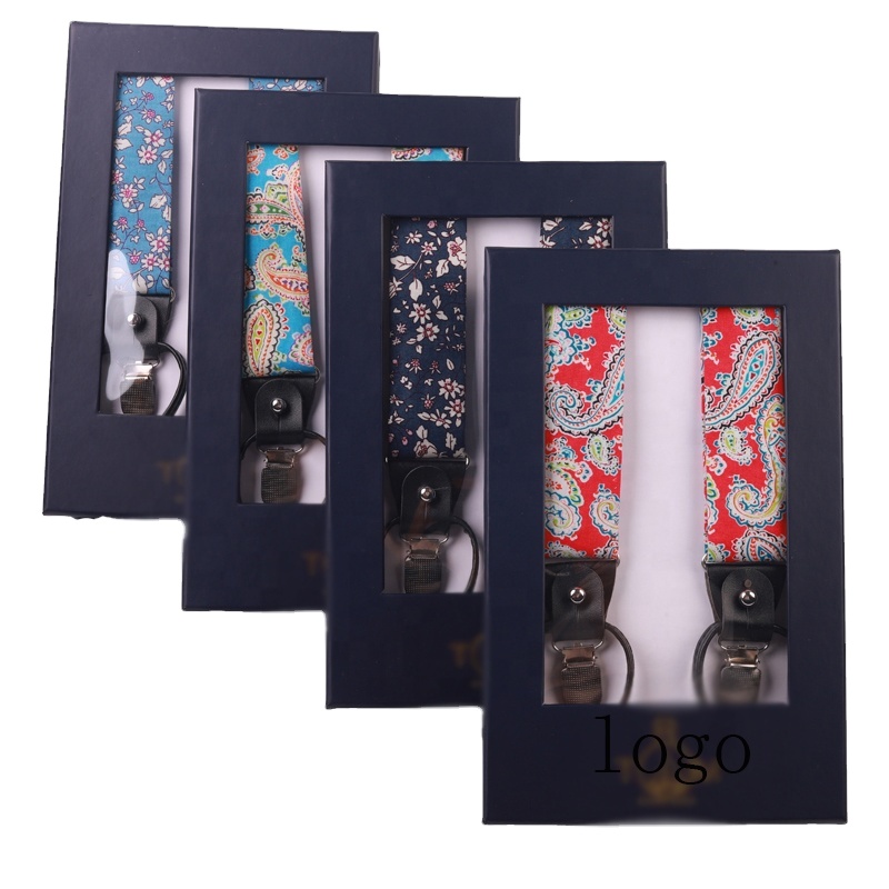 fashion custom mens colorful pu leather cotton suspenders set with gift logo box