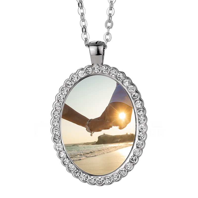 Wholesale price stainless steel diamond inlays round Big sublimation necklace with your personality photo