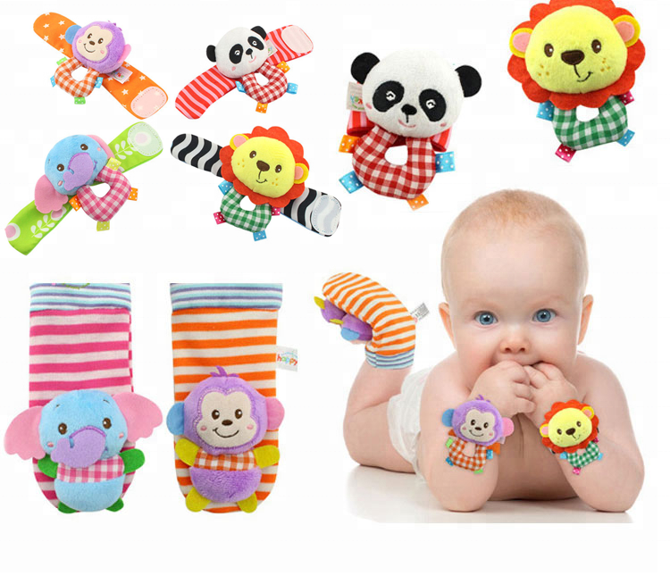Cute Animal Soft Baby Socks Toys Wrist Rattles and Foot Finders for Fun Butterflies and Lady bugs