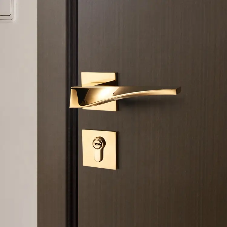 YONFIA 8041 new italy hot sale hotel room design PVD gold zinc alloy door lock modern minimalist door handles for interior door