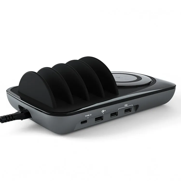 USB Charging Station Dock Organizer with 4 USB Ports and QI Wireless Charger for iPhone 8, for iPhone X