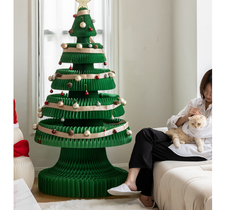 60cm 230cm 300cm Hot Selling Foldable Party Decoration Recycle 3D Xmas Tree Honeycomb Paper Custom Green White Christmas Tree