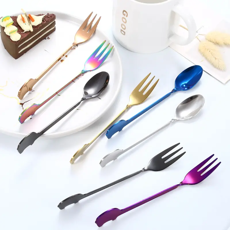 Wholesale Flatware Sets Stainless Steel Cutlery Set Colorful Fancy Elephant Coffee Tea Spoon Dessert Spoons And Fork Custom Logo
