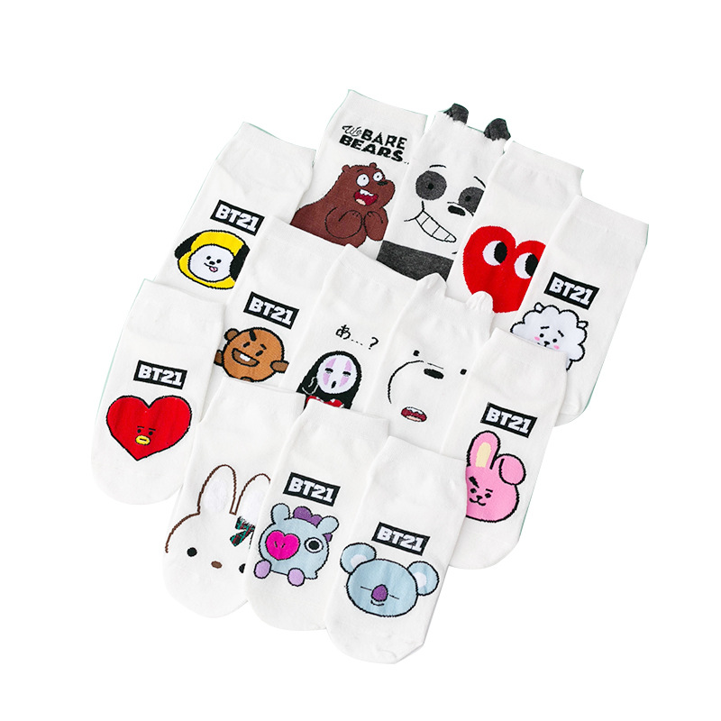 2021 new Fashion cartoon anime animals women spring summer cute kawaii lovely heart cotton girls lady crew ankle socks Soxs