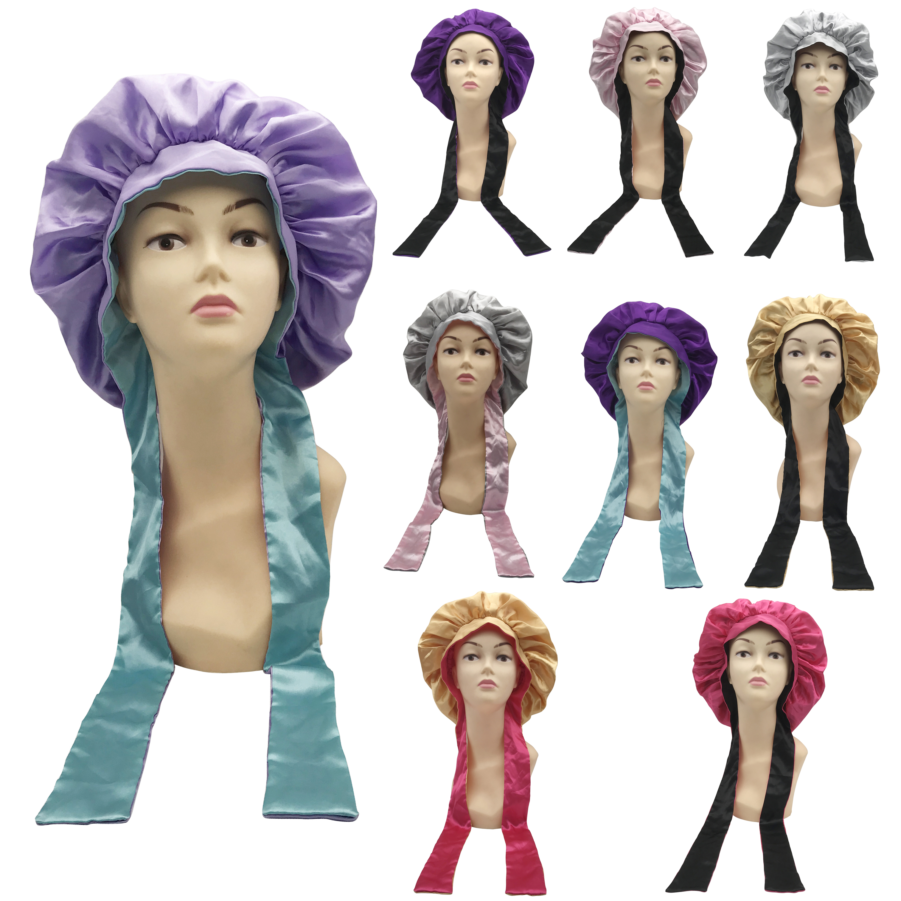 luxury double side satin bonnet with edge band custom hair bonnets with head wrap bonnet vendor