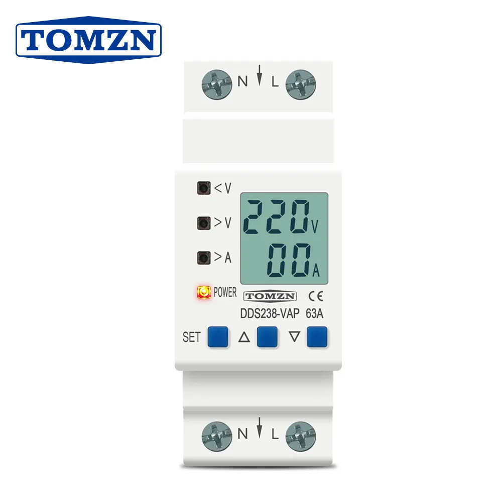 63A 110V 230V din-рейку Регулируемая Накладные наушники пониженного напряжения защитное устройство ограничение тока защита Вольтметр Амперметр кВтч