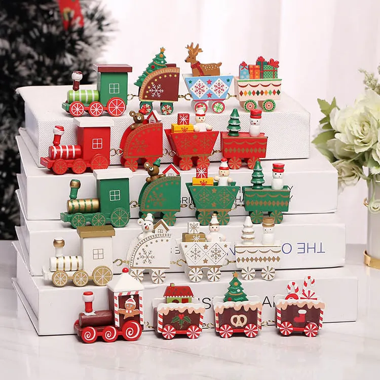 2021 new Christmas gift ornaments wooden train sleigh children's gift window ornaments wholesale Christmas decorations