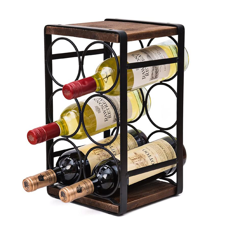 AHOME wine barrel portable Rustic Wood Countertop 6 Bottles hanging wine glass rack