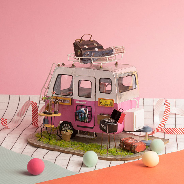 Robotime rolife US Warehouse 2022 сборные игрушки DGM04 Happy Camper 3D деревянные головоломки миниатюры Кукольный дом