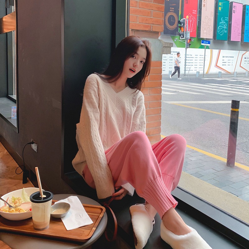 classy lounge knitted loose woman pants fashionable high waist jogger track pants plus size pants