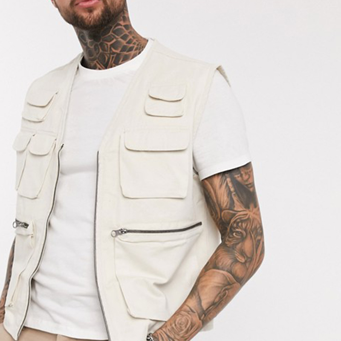 High Quality Custom Mens Utility Vest Cargo Jackets Fashion Sleeveless Vest Jackets