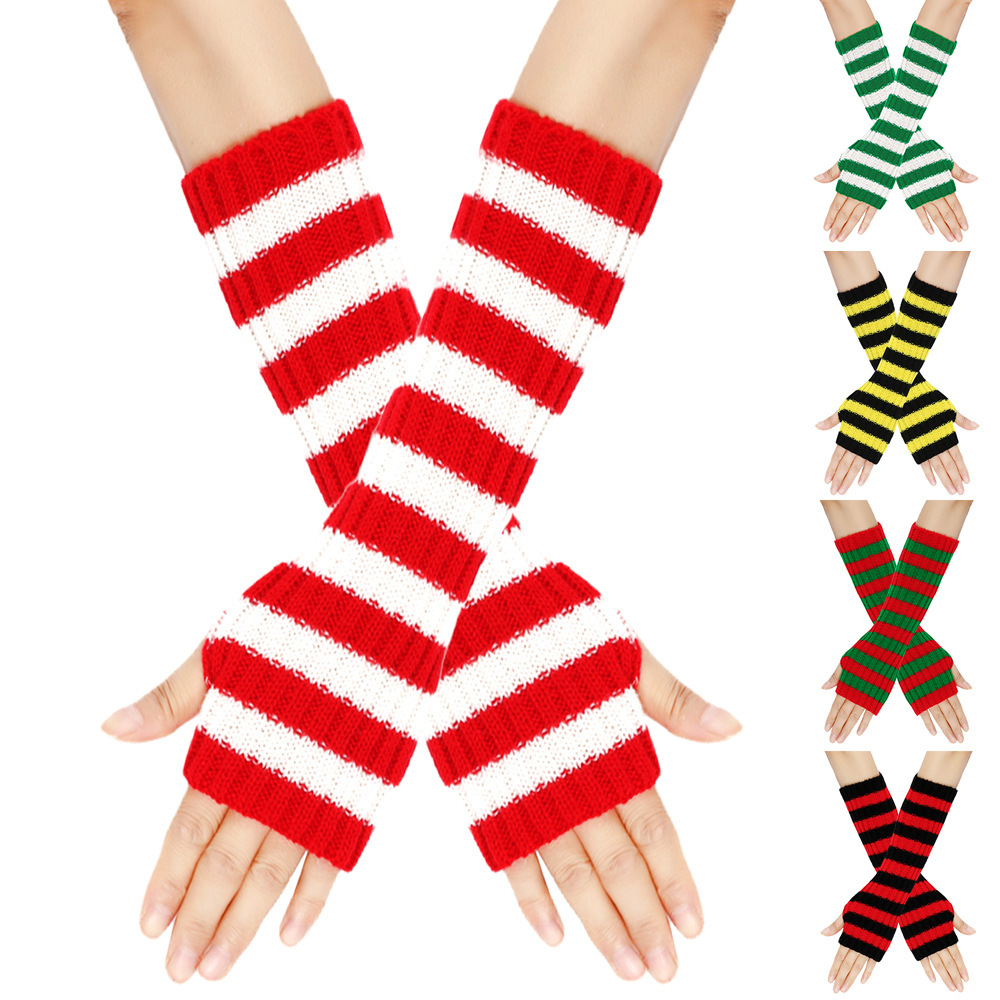 New Christmas Striped Finger Arm Cover Punk Long Fingerless Cuff Women Men Sport Outdoor Hip-hop Gloves Elbow Mittens Unisex