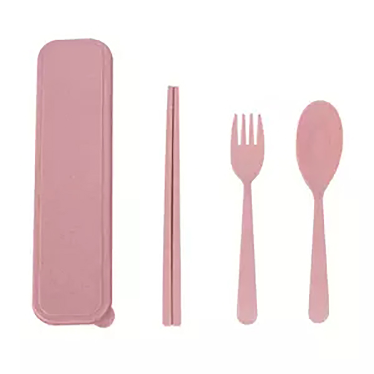 Eco Friendly Portable spoon fork chopsticks Wheat Straw Reusable Travel Biodegradable Tableware plastic cutlery sets with case