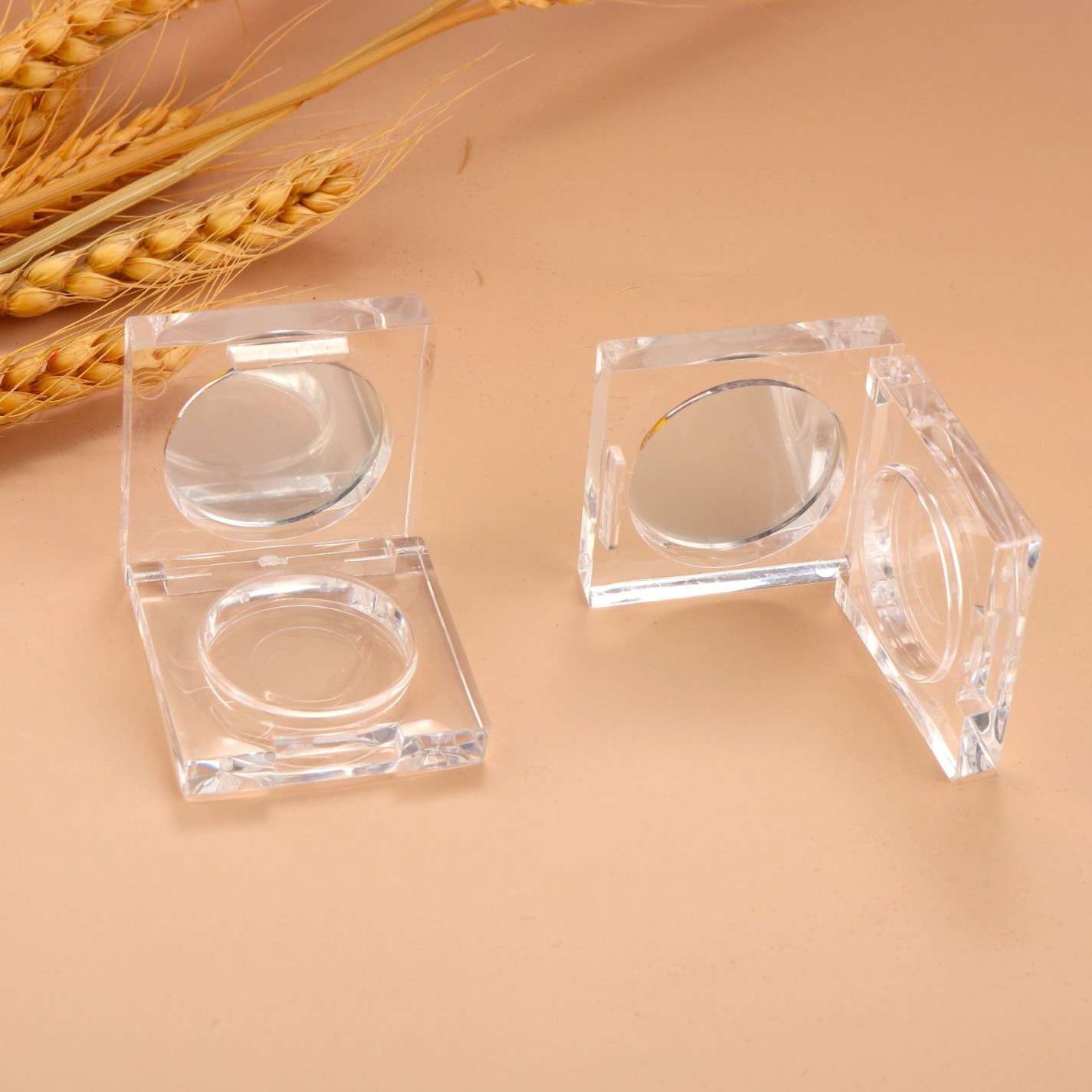 Square Plastic Transparent Compact Powder Containers Empty Refillable Cosmetic Setting Powder Blush Cases