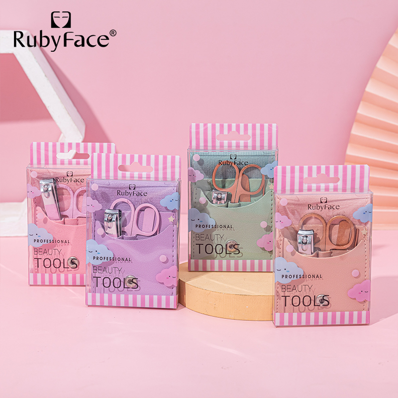 Маникюрный набор RubyFace из 4 предметов для женщин и мужчин, машинки для стрижки ногтей, портативный маникюрный набор инструментов для стрижки ногтей из нержавеющей стали