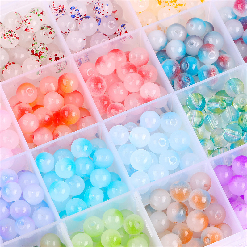 8mm Mixed Color Glass Round Beads , Jelly Speckled Loose Crystal Round Beads For Jewelry Making