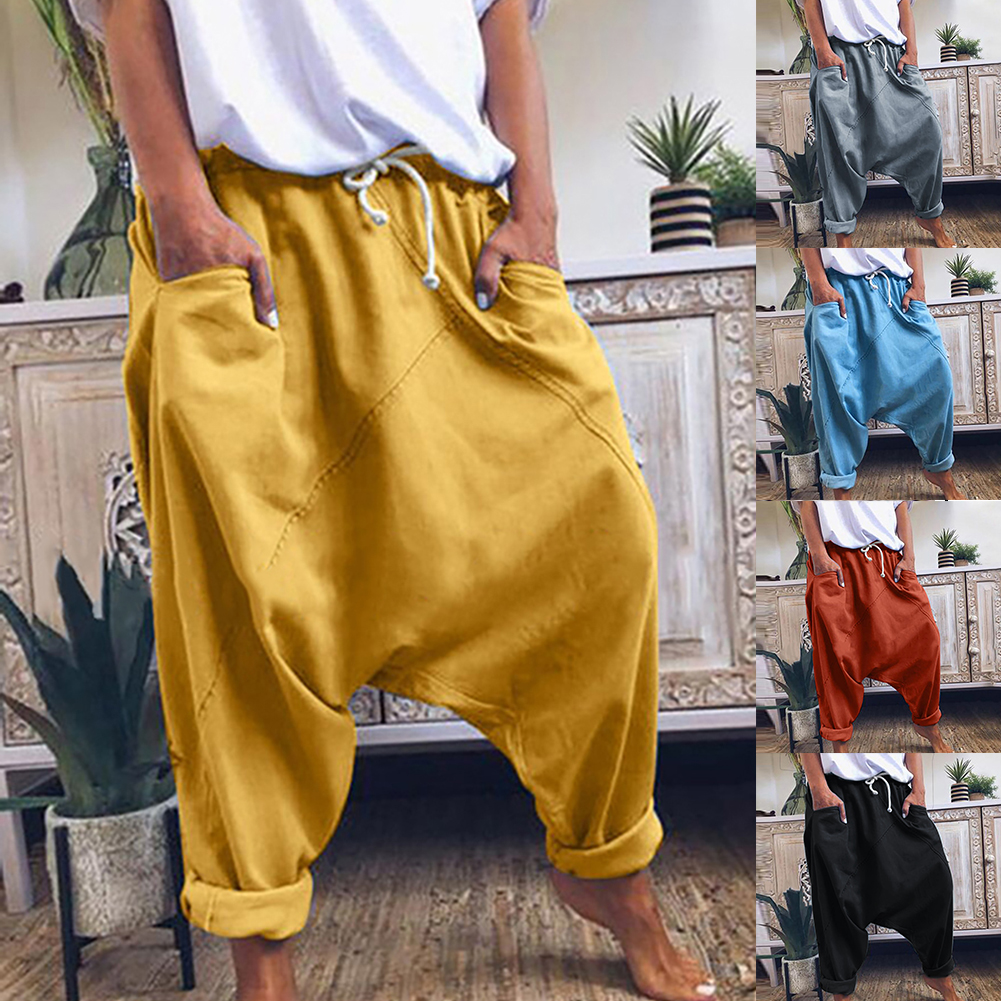 2021 Autumn New Casual Elastic Hanging Crotch Trousers Fashion Lace Up Women's Harem Pants