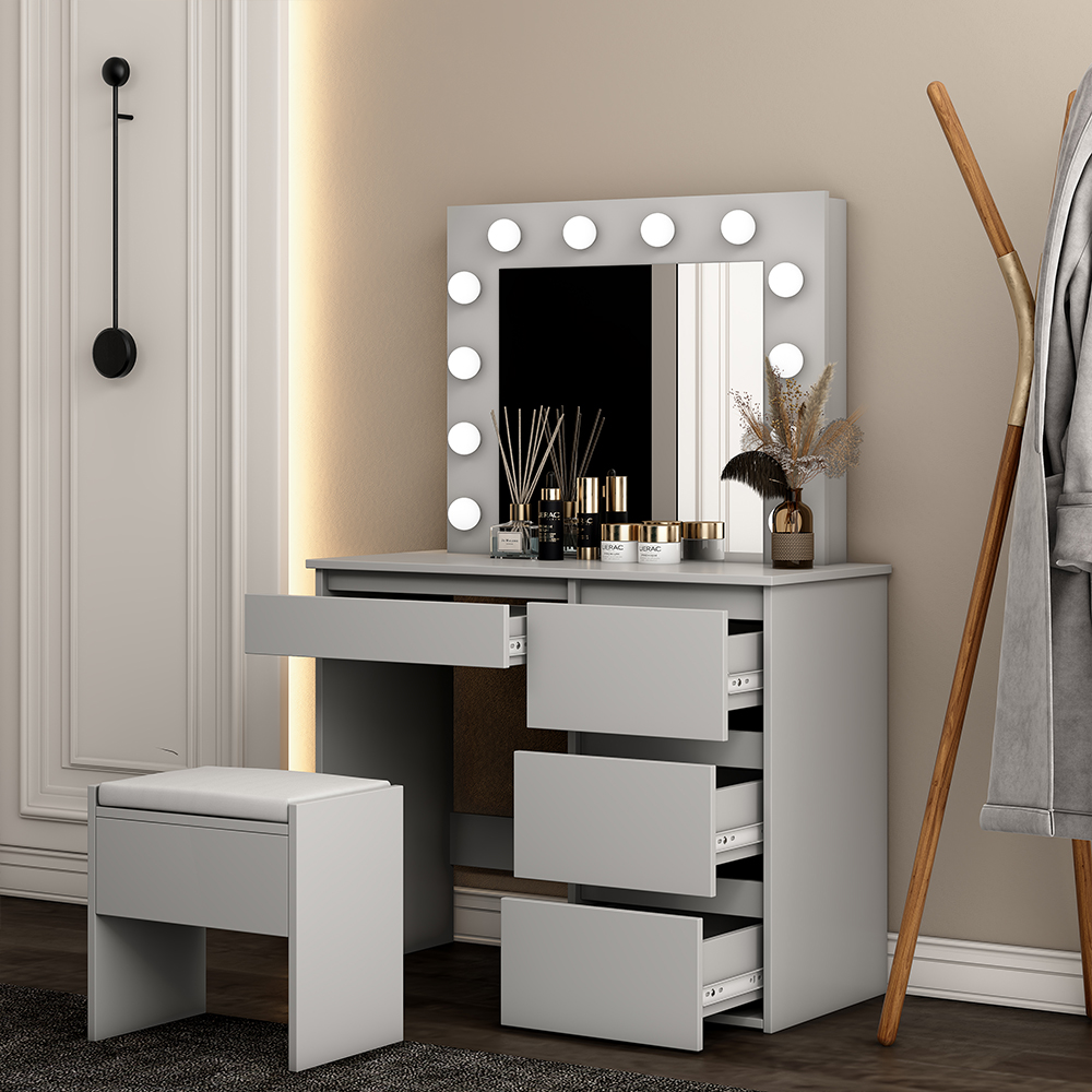 UK Stock Vanity Dressing Table Fast Shipping Gray   White Cosmetic Makeup Dresser With Mirror