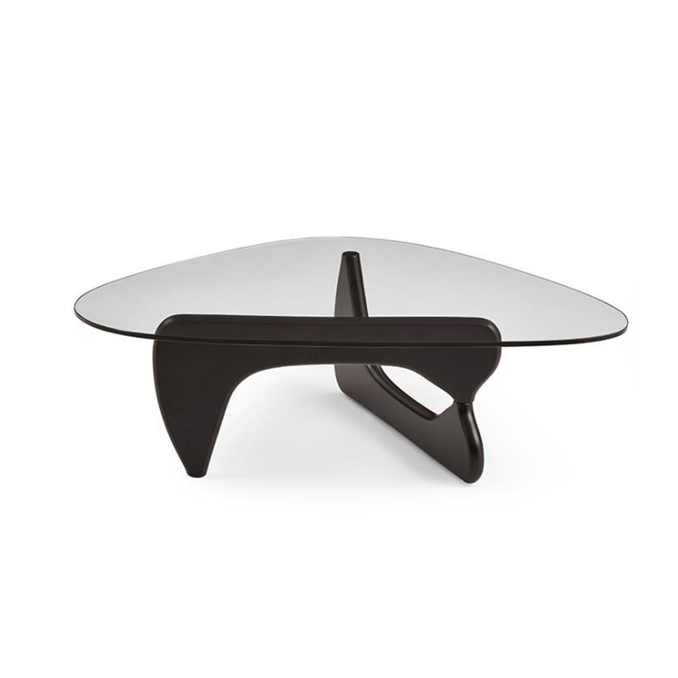 Midcentury furniture Noguch coffee table tempered glass top triangle with solid wood legs base classic tea desk