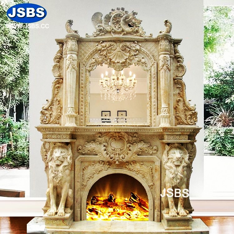 Ручной резной двойной Травертин Камин мантель JSBS