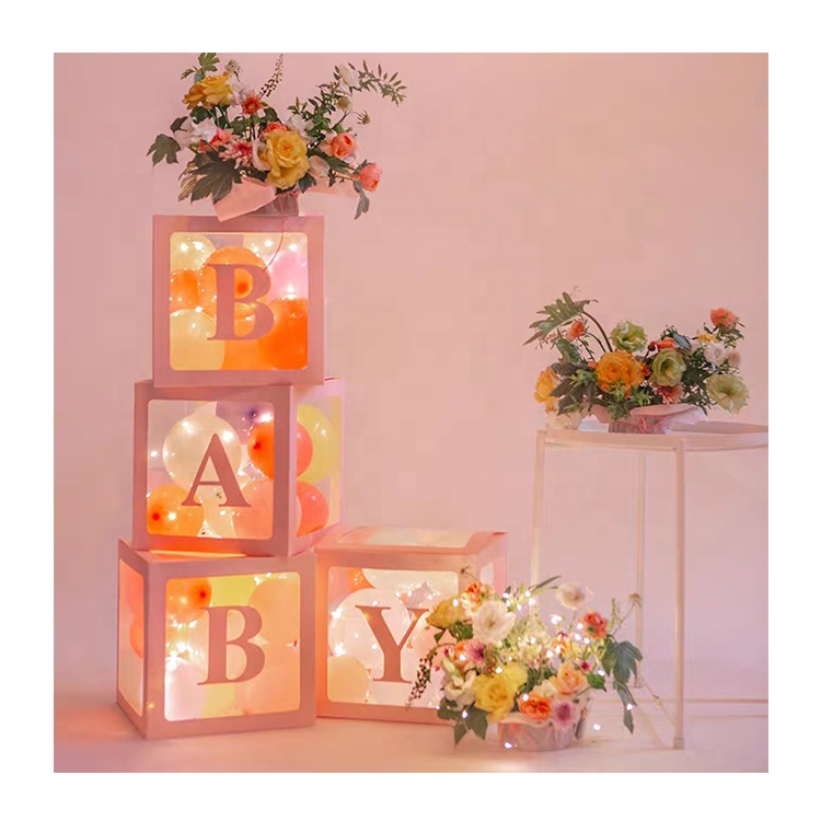 Custom Baby Shower Blocks Transparent Letters Printed Plastic Surprise Balloon Boxes