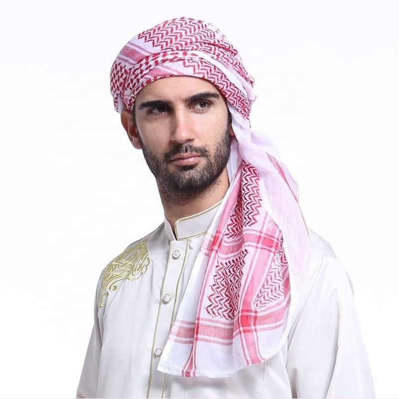 Islamic Men Traditional Costumes Plaid Hat Head Scarf Turban Muslim Hijabs Dubai Arabic Ramadan Pray Hat Tactical Scar