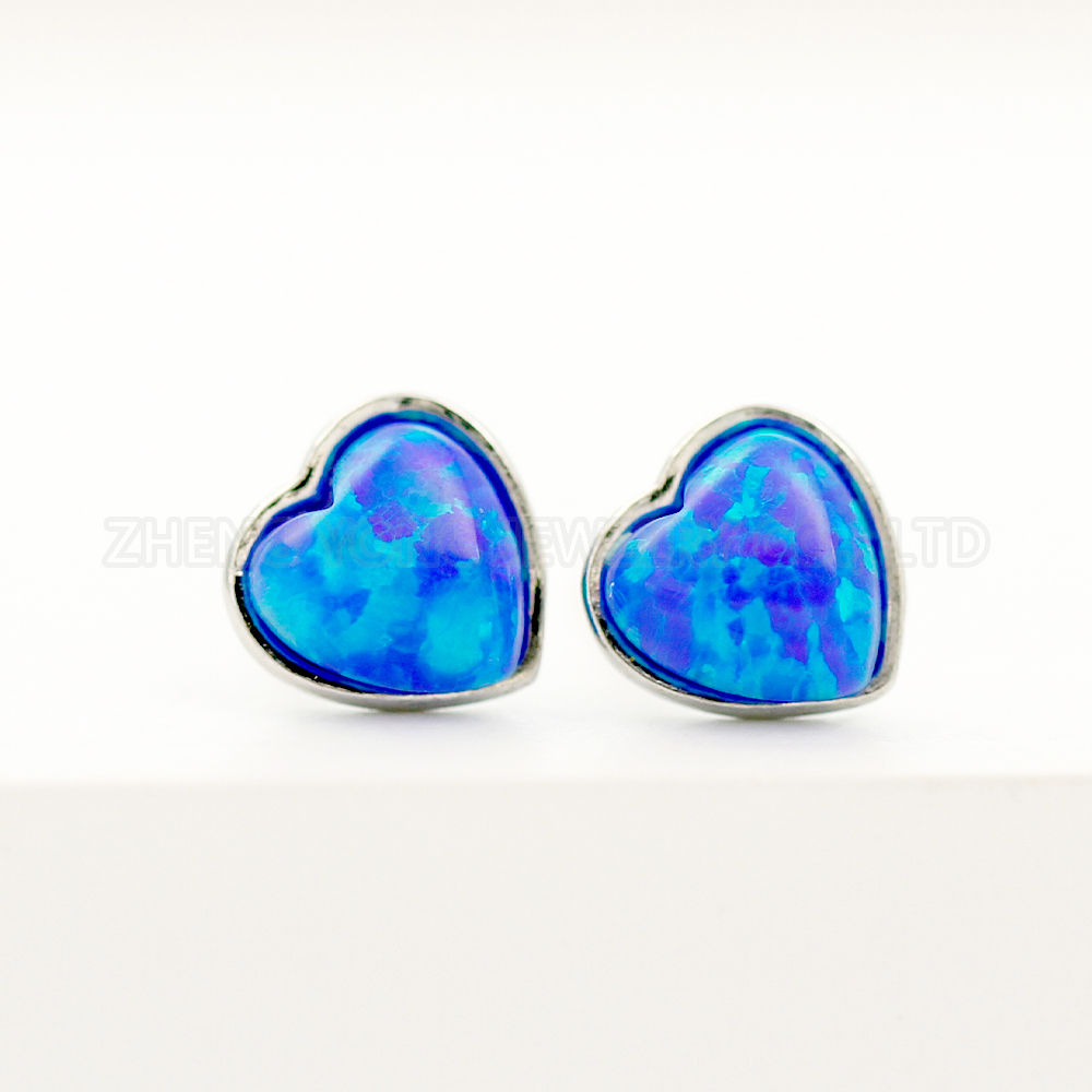 2024 wholesale heart earrings silver 925 for women synthetic white pink blue fire opal heart 6mm stud earrings
