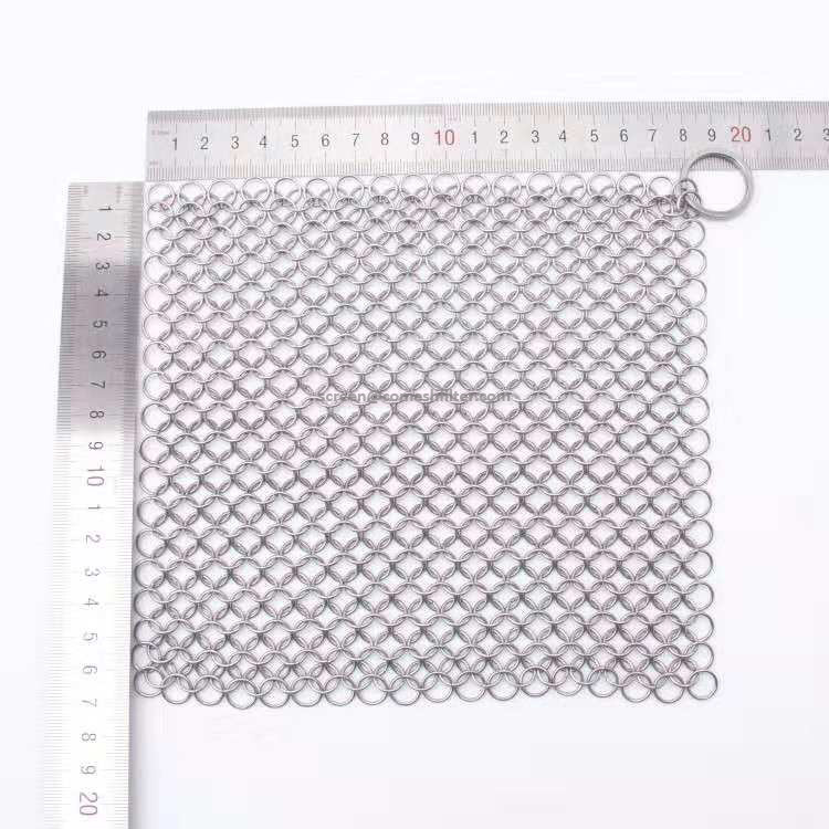 Square Cast Iron Pan Cleaner Stainless Steel Scrubber Chainmail