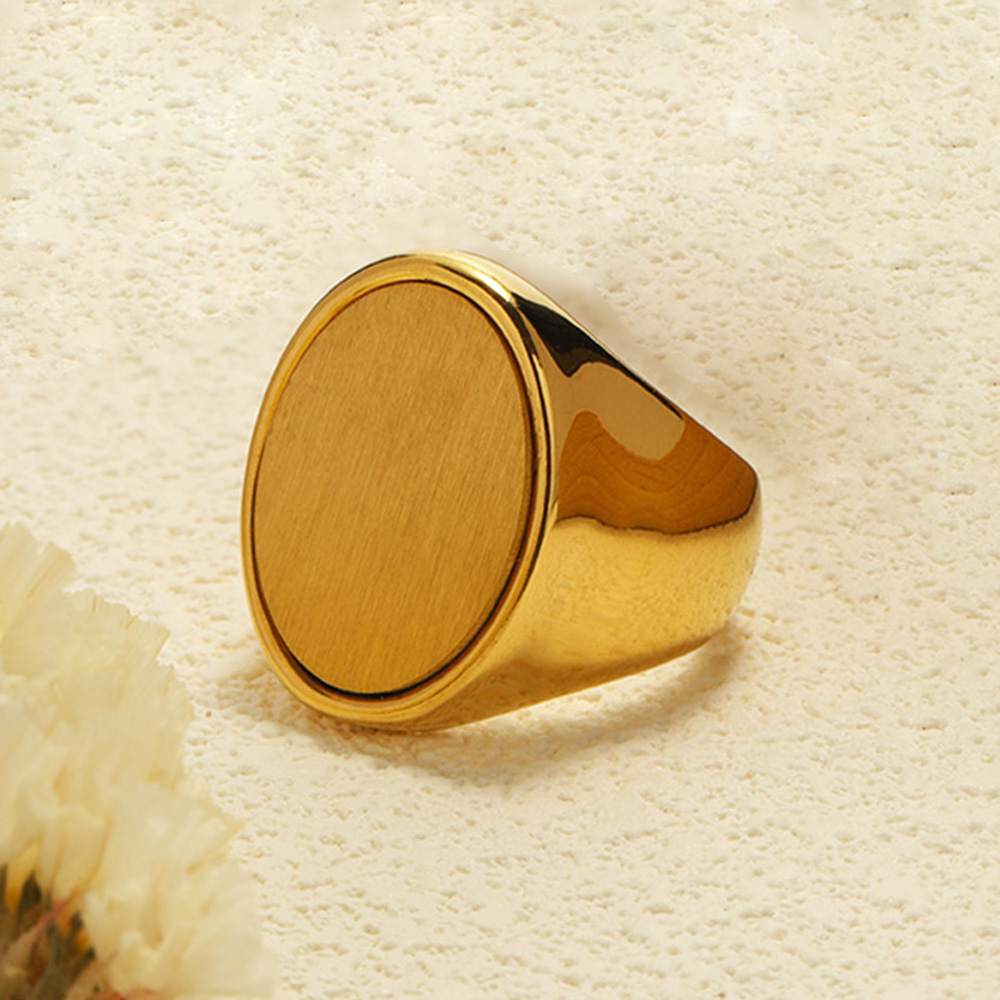 Simple stainless steel smooth wire drawing oval ring ins cool style titanium steel 18K gold plated female finger jewelry r-szs72
