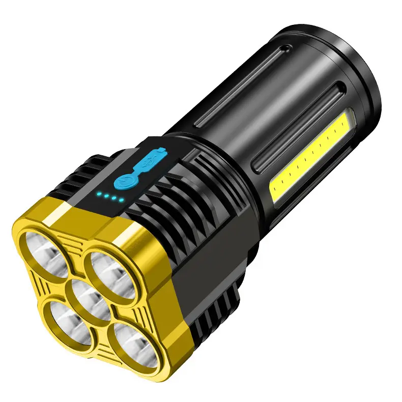 New flashlight LED five-core multi-function USB charging with COB side light outdoor household emergency strong light flashlight