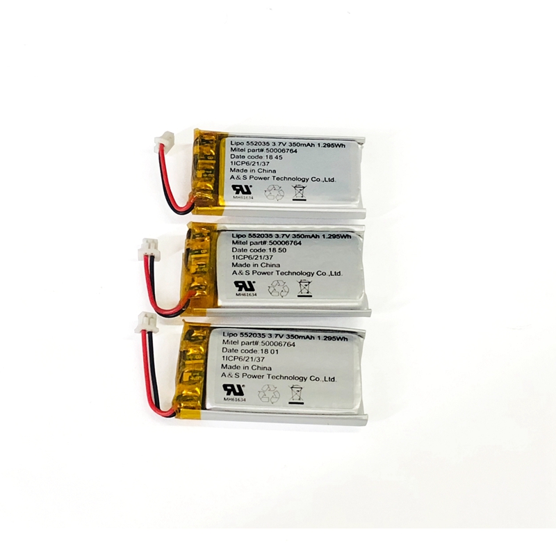 UL1642 Сертифицированный 552035 500 циклов 350 мАч аккумулятор с проводом pcb ntc