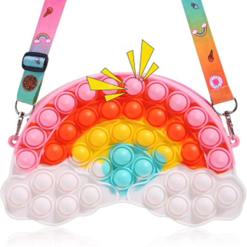 8 Inch Fidget Pop bubble Purse Bag Girls Women Shoulder Clouds Rainbow Purse Bag