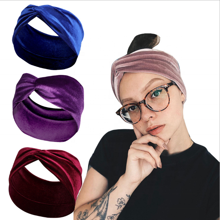 Pure Colored Velvet Hair Ribbon Versatile Knotting Headband Cross Elastic Hair Hand Wide Ddge Hair Accessory